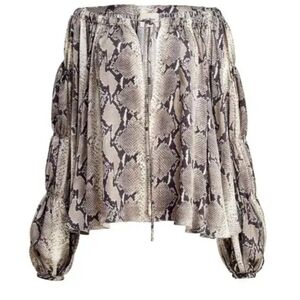 Khaite - Women's Leny Off-Shoulder Snake-Effect Cupro Blouse - Neutral Size 2